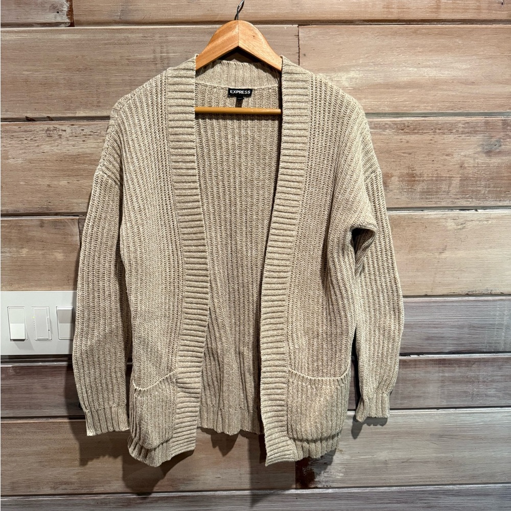 Express Beige Ribbed Cardigan